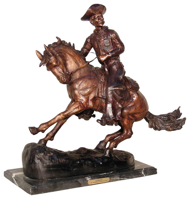 Remington Design, "Cowboy" Bronze Sculpture With Marble Base