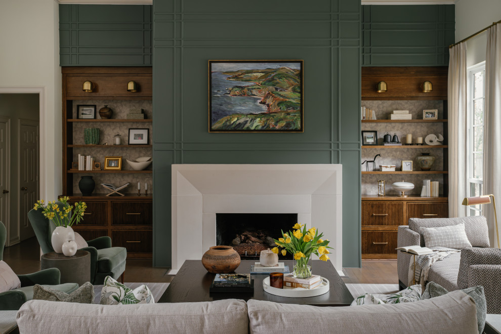 Example of a transitional living room design in Dallas