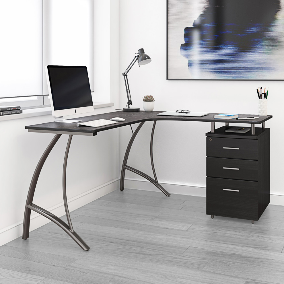 Techni Mobili L Shape Corner Desk With File Cabinet Contemporary Desks And Hutches By Rta Products L