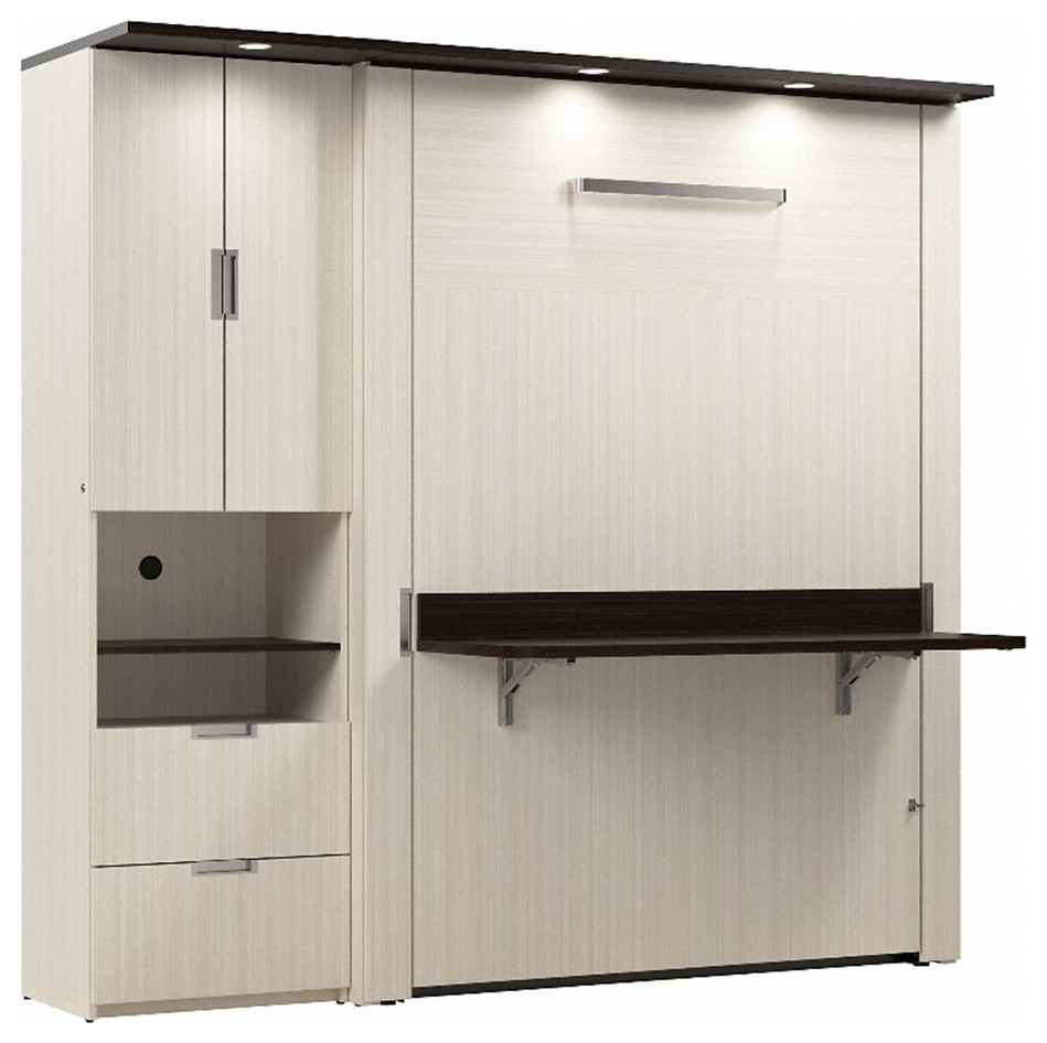 Bestar Lumina 2 Piece Queen Storage Wall Bed Set in White Chocolate ...