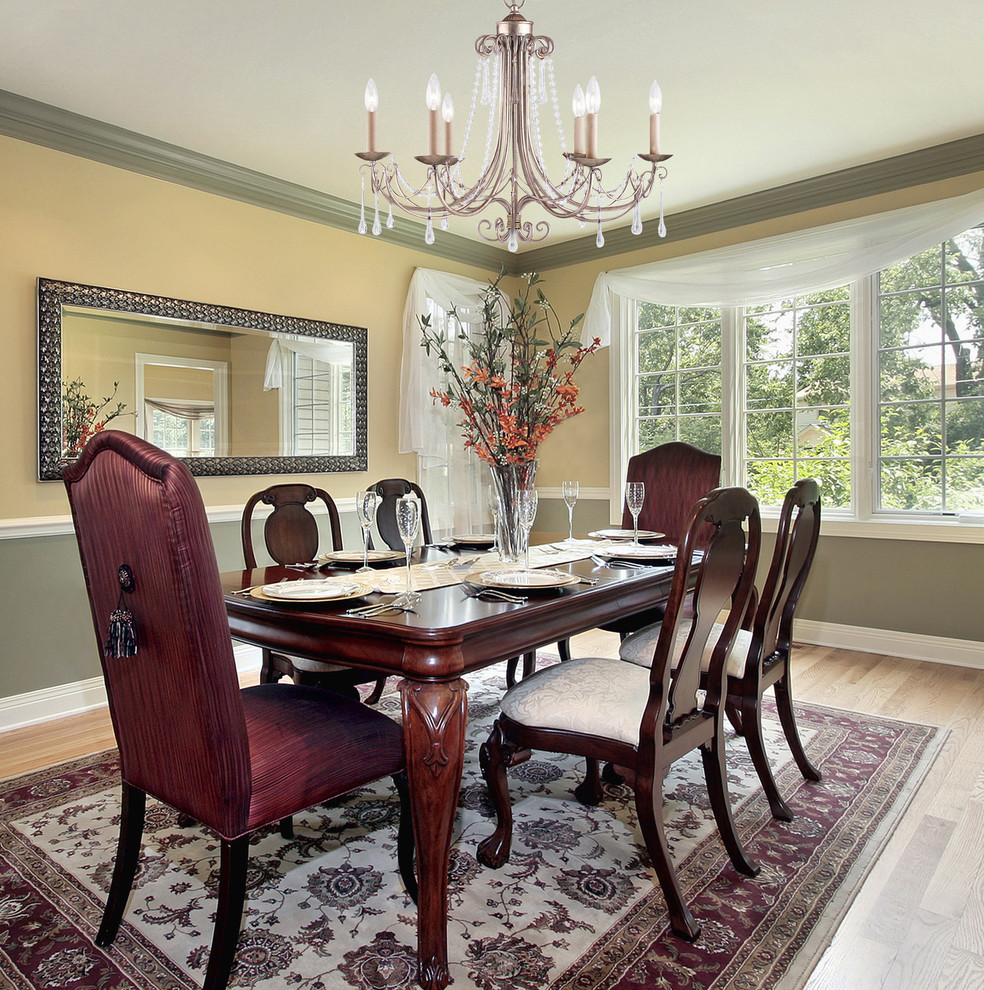 Inspiration for a mid-sized traditional separate dining room in New York with yellow walls, medium hardwood floors and no fireplace.