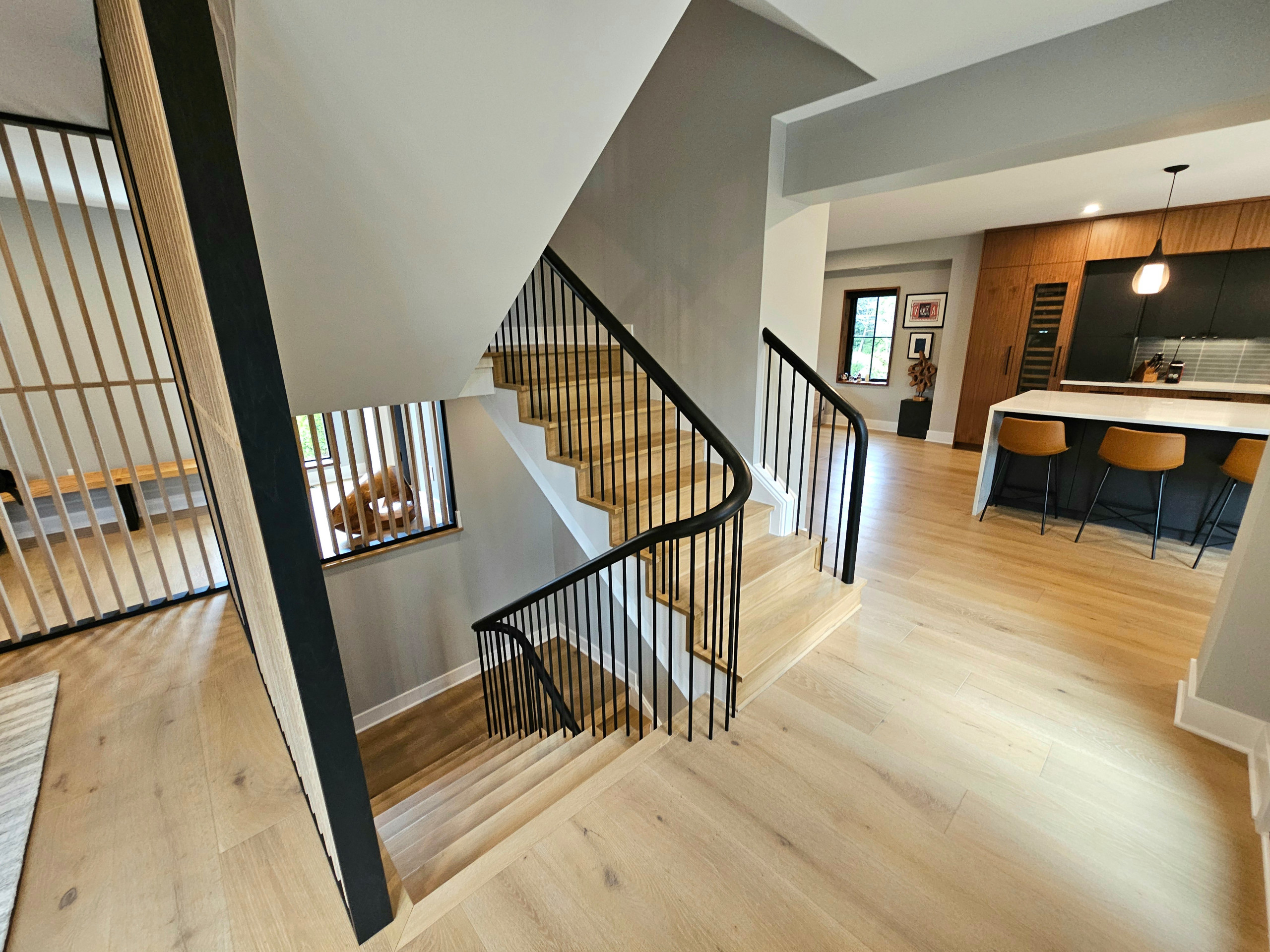 115_Stunning Continuous Rail System on 3 Story Floating Stairs; Arlington, VA 22