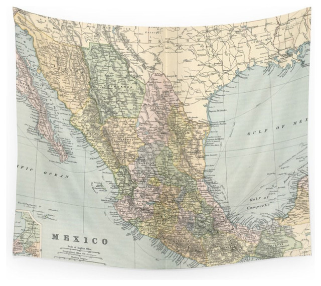 Society6 Vintage Map Of Mexico (1891) Wall Tapestry - Contemporary - Tapestries - by Society6