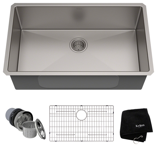 KRAUS Undermount Single Bowl 16 Gauge Stainless Steel Kitchen Sink  Modern  Kitchen Sinks  by DirectSinks