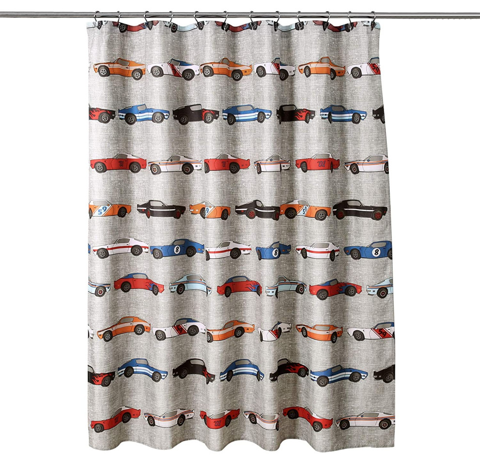 Race Cars Shower Curtain Blue/Orange, 72"x72" Contemporary Shower
