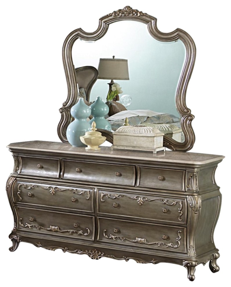 Fenti Old World European Dresser And Mirror Gold Victorian