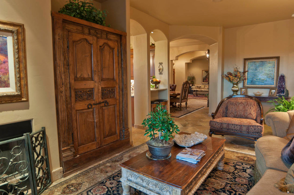 Photo of a mediterranean family room in Phoenix.