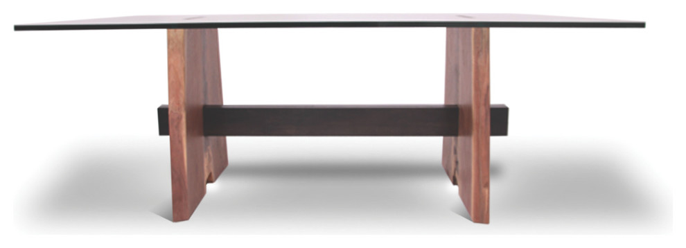 Walnut Base Dining Table - Glass Top