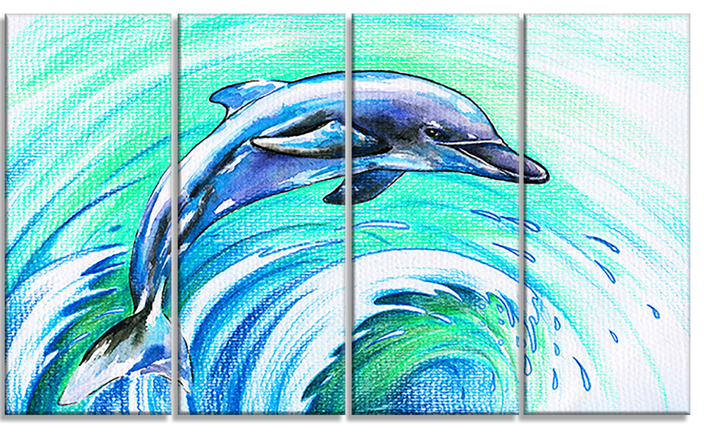 Jumping Dolphin Watercolor, Animal Canvas Art Print, 48