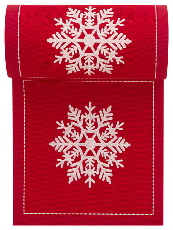 Holiday Printed Cocktail Napkins, Roll of 50, Red Snowflake