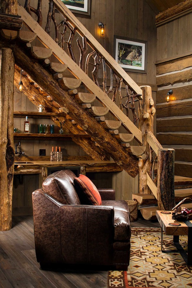 This is an example of a small wood straight staircase in Other with wood risers and wood railing.