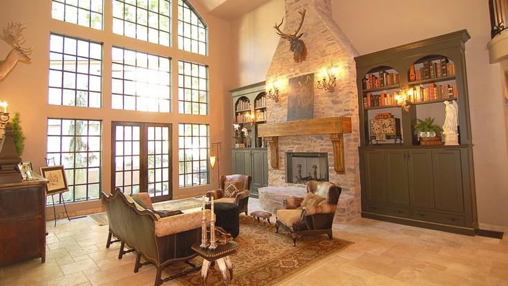 This is an example of a mediterranean family room in Portland.