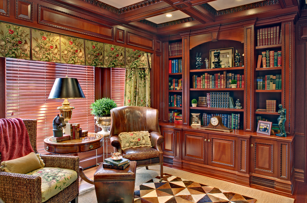 Design ideas for a traditional home office in New York with medium hardwood floors.