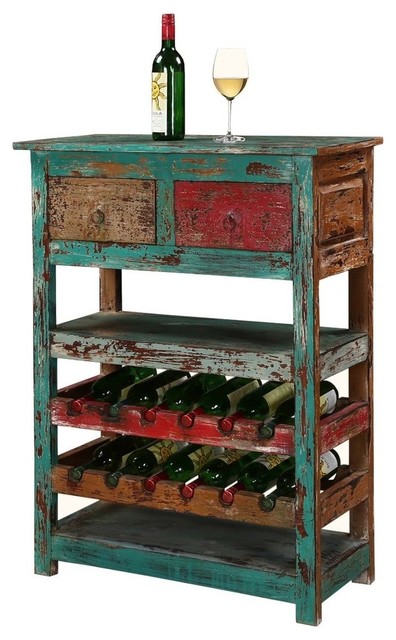 Hooker Mango Wood Handcrafted Rustic Wine Rack With Drawers