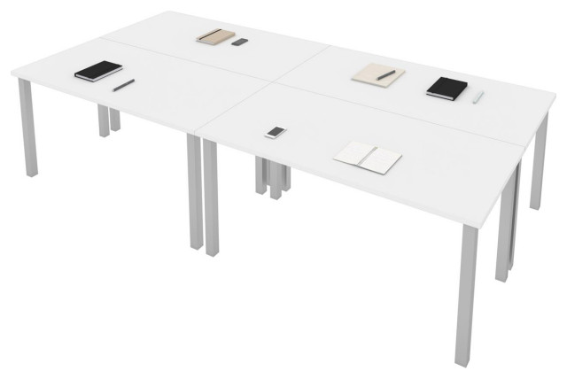 Bestar Universel Four 60Wx30D Table Desks With Square Metal Legs, White
