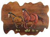 Running Horses Hand Crafted Intarsia Wood Art Wall Hanging 26 X 18