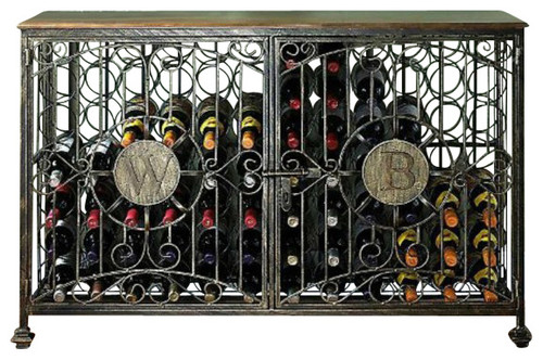 84-Bottle Antiqued Steel Wine Jail Console