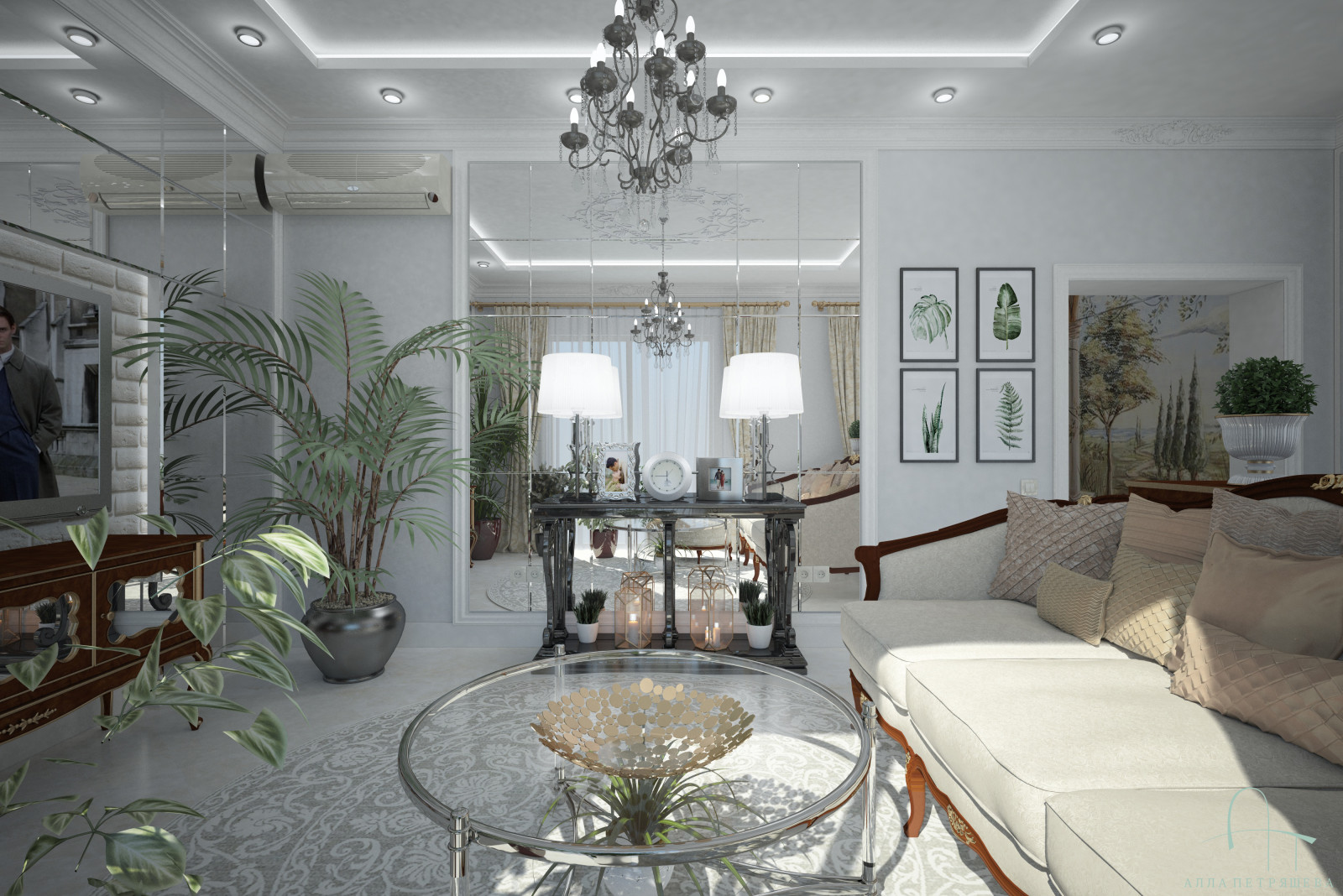 Проект Гостиной-столовой-кухни с французским оттенком.