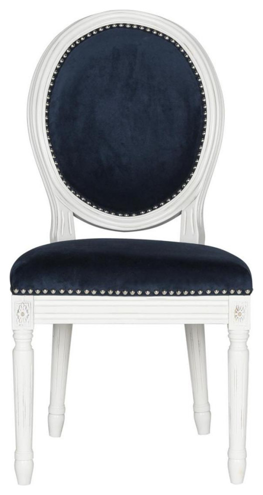 Ciley 19''h French Brasserie Oval Side Chair Silver Nail Heads Navy / Cream