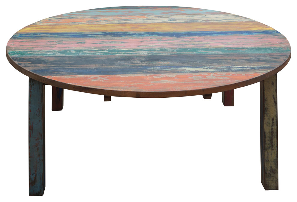 Round Dining Table made from Recycled Teak Wood Boats, 55" Farmhouse