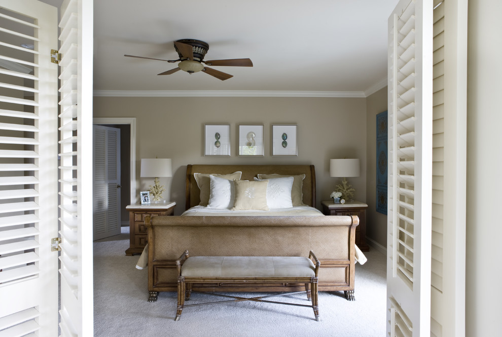 Inspiration for a traditional master bedroom in DC Metro with beige walls and carpet.