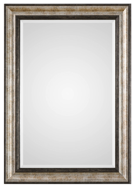 Classic Vintage Style Silver Bronze Wall Mirror Two Tone Vanity Curved Antiqued