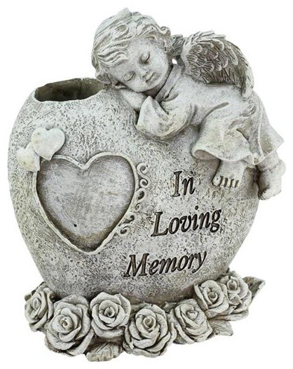 6.5" "In Loving Memory" Sleeping Angel Garden Statue Vase