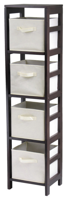 Capri 4-Section N Storage Shelf With 4-Foldable Beige Fabric Baskets