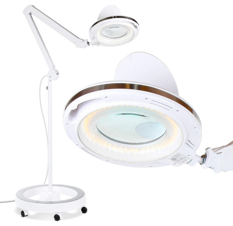 LightView Pro 6 Wheel Rolling Base Magnifying Floor Lamp, Magnifier