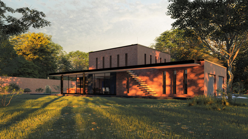 Одноэтажный кирпичный загородный дом