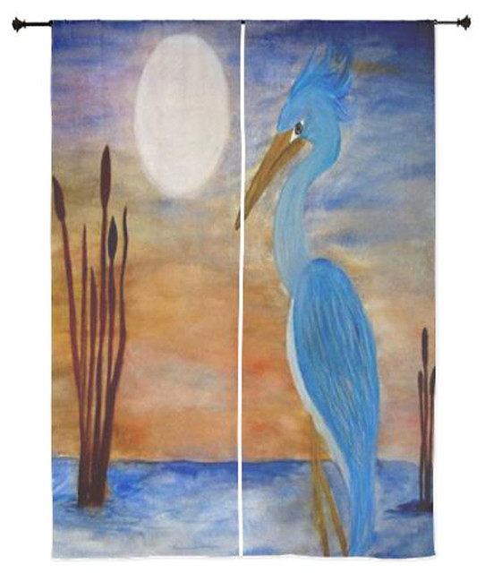 Tropical Birds Sheer Curtains, Blue Heron Tropical Curtains by