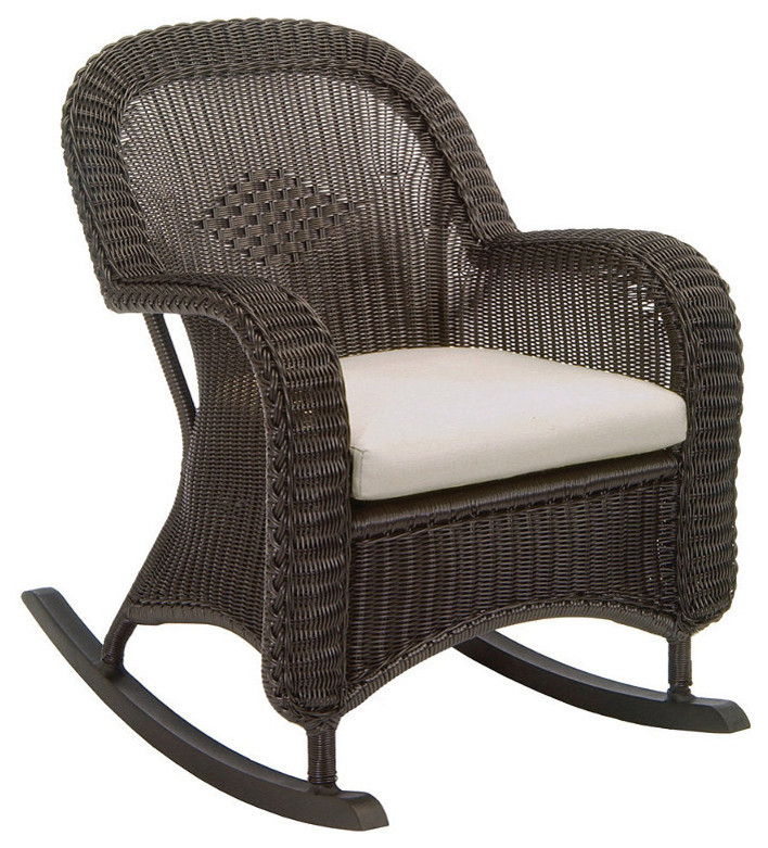 Classic Wicker Plantation Outdoor Rocker with Cushions