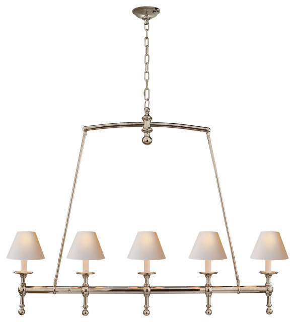 Classic Linear Chandelier, Polished Nickel