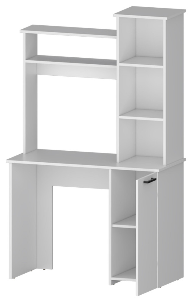 FM Furniture Rumford Computer Desk With Hutch, Door and 3Tier Storage