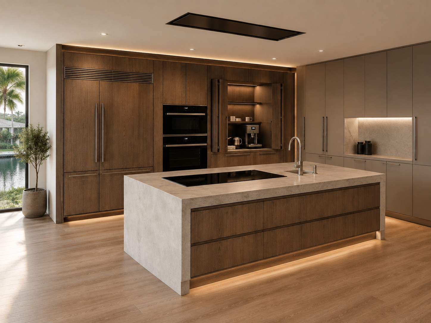 Smoked-oak kitchen with fully visible island