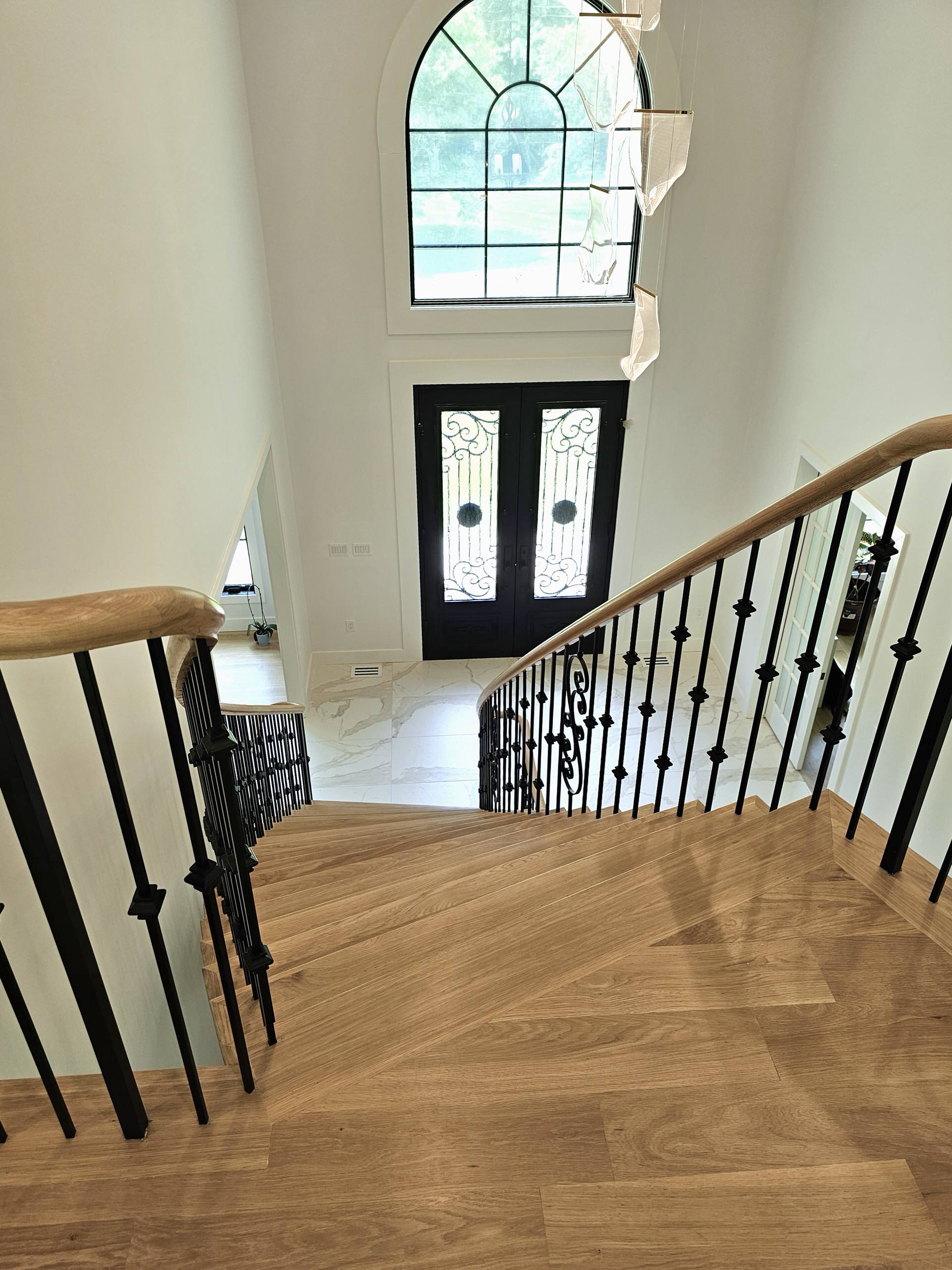 120_Luxurious White Oak Stair with Iron Balusters, Great Falls, 22066