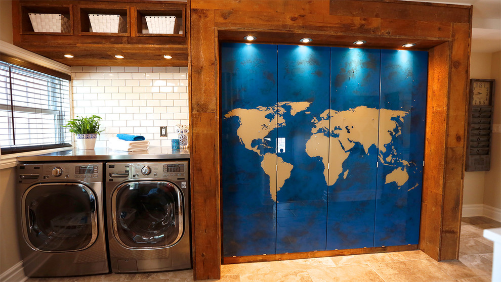 Inspiration for a small transitional ceramic tile mudroom remodel in Toronto with beige walls