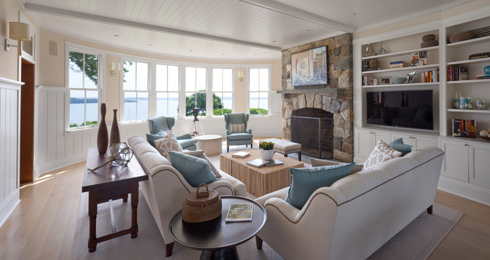 Beach style living room in Providence.