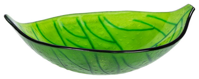 Eden Bath EB_GS18 Bathroom Green Leaf Shaped Tempered Glass Vessel Sink