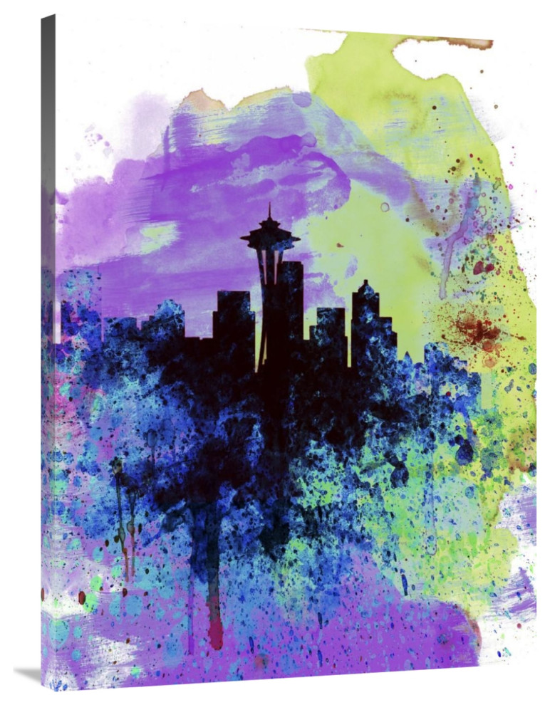 "Seattle Watercolor Skyline 1" Fine Art Print, 30" x 40" Modern