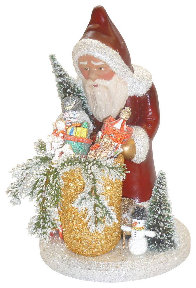 Schaller Paper Mache Candy Container- Santa With Gifts