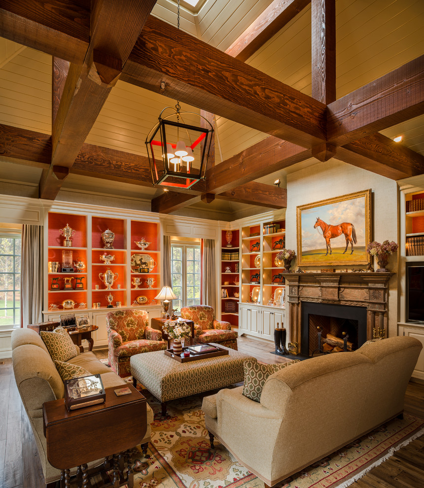 Inspiration for a timeless living room library remodel in Philadelphia with a standard fireplace