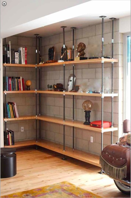 Industrial Built-in Metal and Reclaimed Wood Bookcases ...