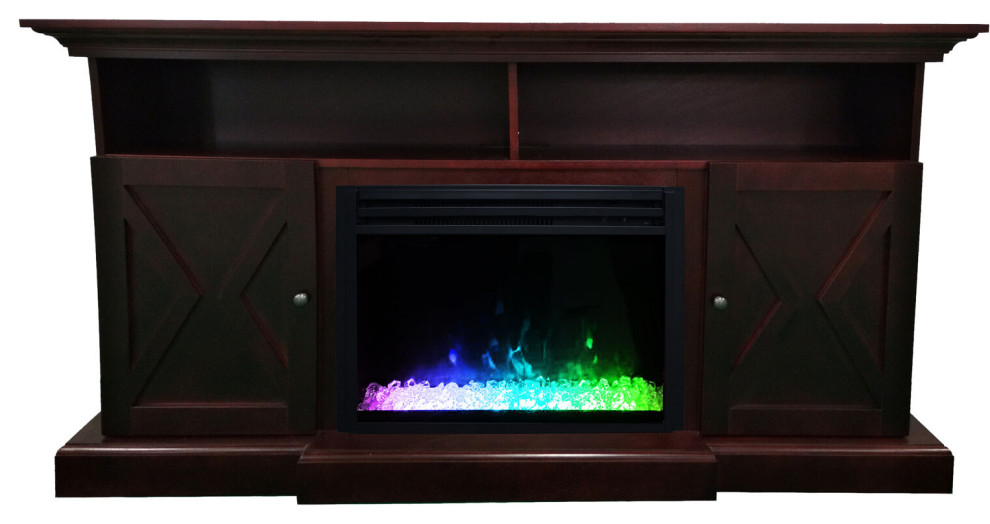 62" Whitby Farmhouse Electric Fireplace Heater, Mahogany Traditional