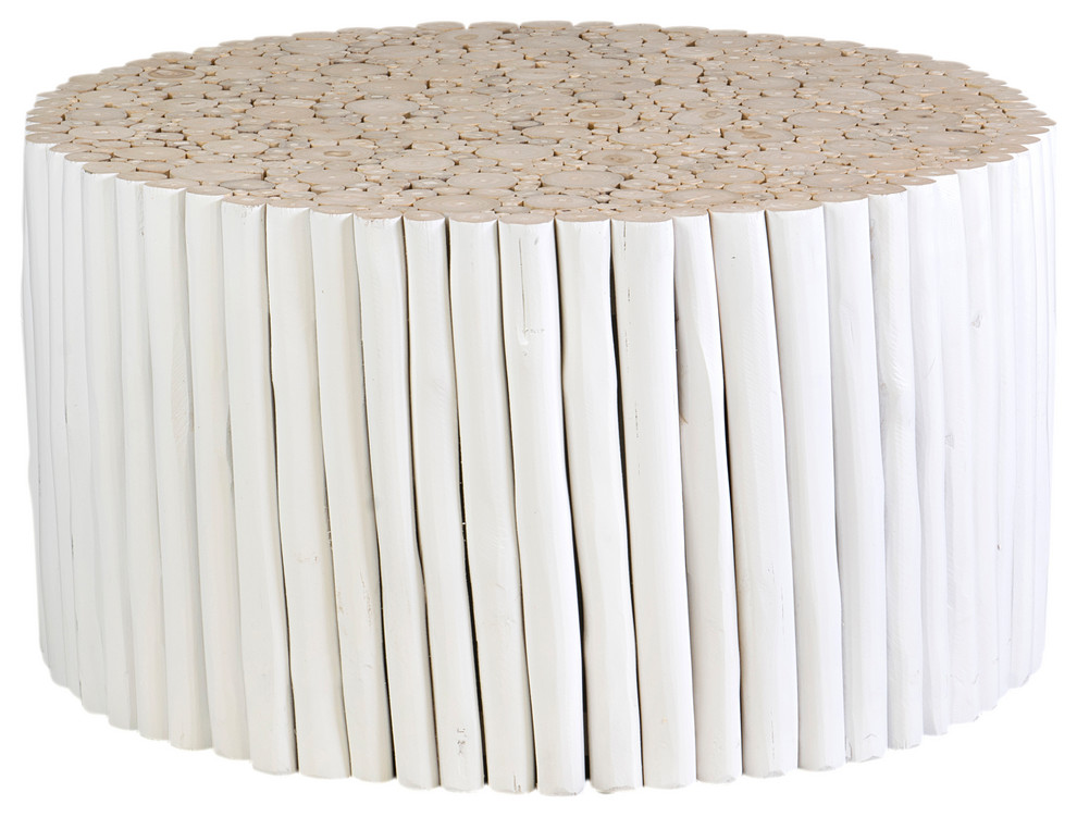 East at Main Narrows White 31-inch round Teak Coffee Table