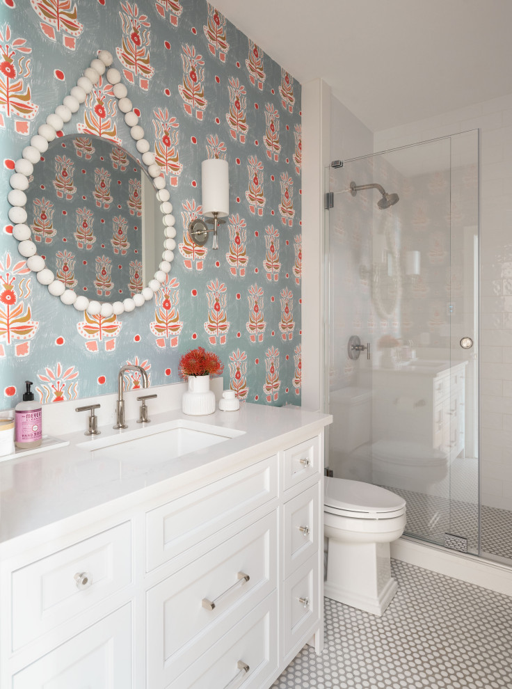 Example of a transitional home design design in Boston