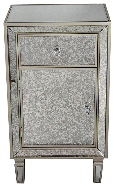 1drawer 1door Antiqued Mirror Tall Accent Cabinet Mdf Wood
