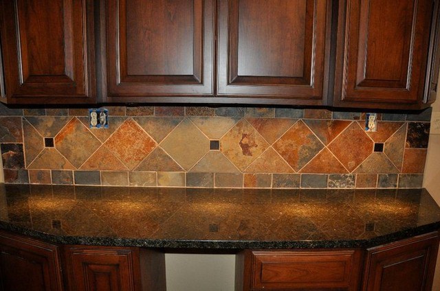 granite countertops and tile backsplash ideas - eclectic - kitchen