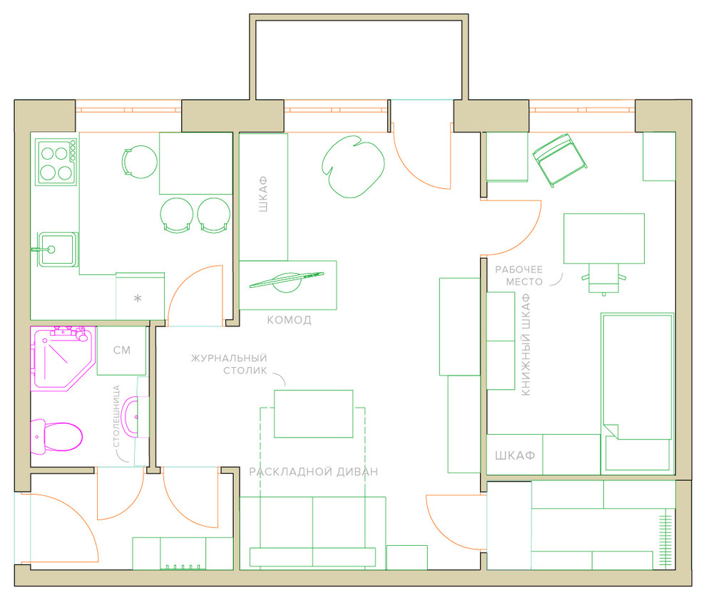 Современный дизайн панельной двухкомнатной квартиры