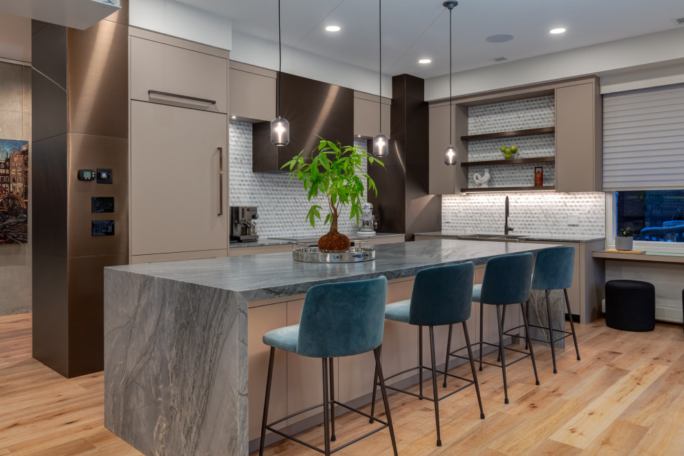 Example of a minimalist kitchen design in Calgary